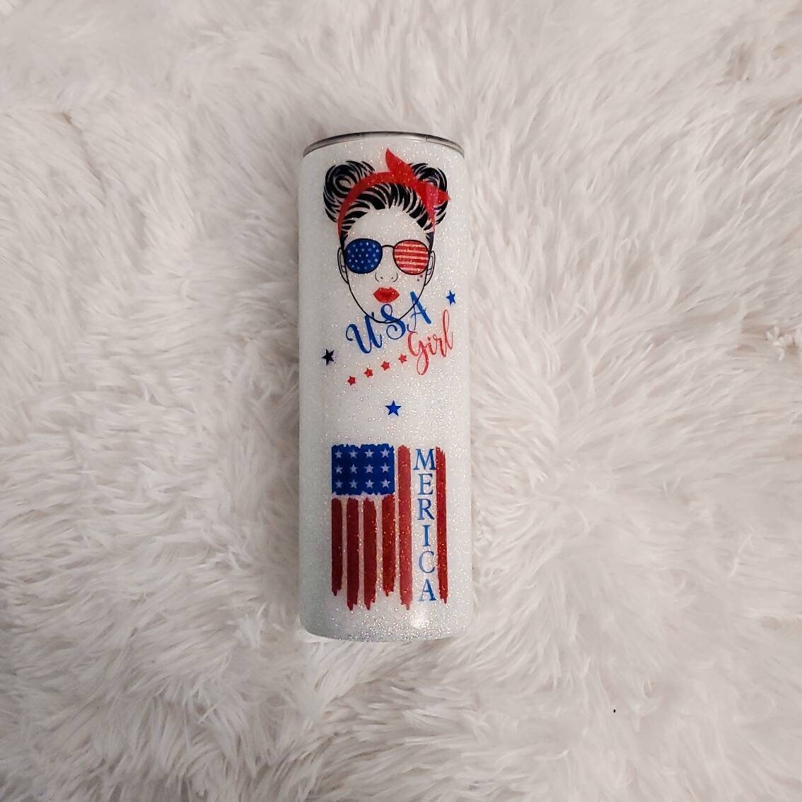 Patriotic Glitter Tumbler | USA Girl | Merica Glitter Tumbler | Patriotic Tumbler | 4th of July Tumbler| Glitter Tumbler | Custom Tumblers