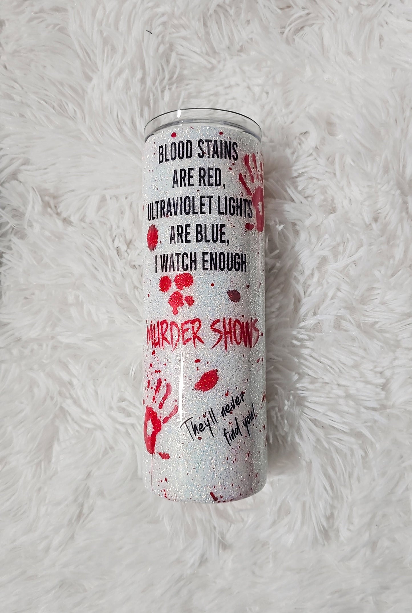 Murder Show Glitter Tumbler | Blood Stains Tumbler | Glitter Tumbler | Crime Show Tumbler | Crime Scene Tumbler | Crime Lover | True Crime