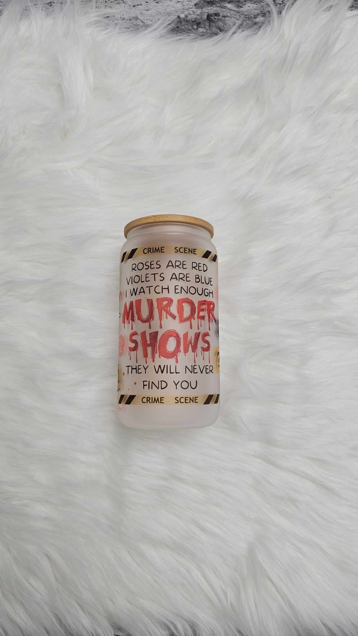 Murder Show Glass Tumbler | Blood stain Tumbler | 16oz glass can tumbler with straw | Iced coffee cup | Crime Tumbler