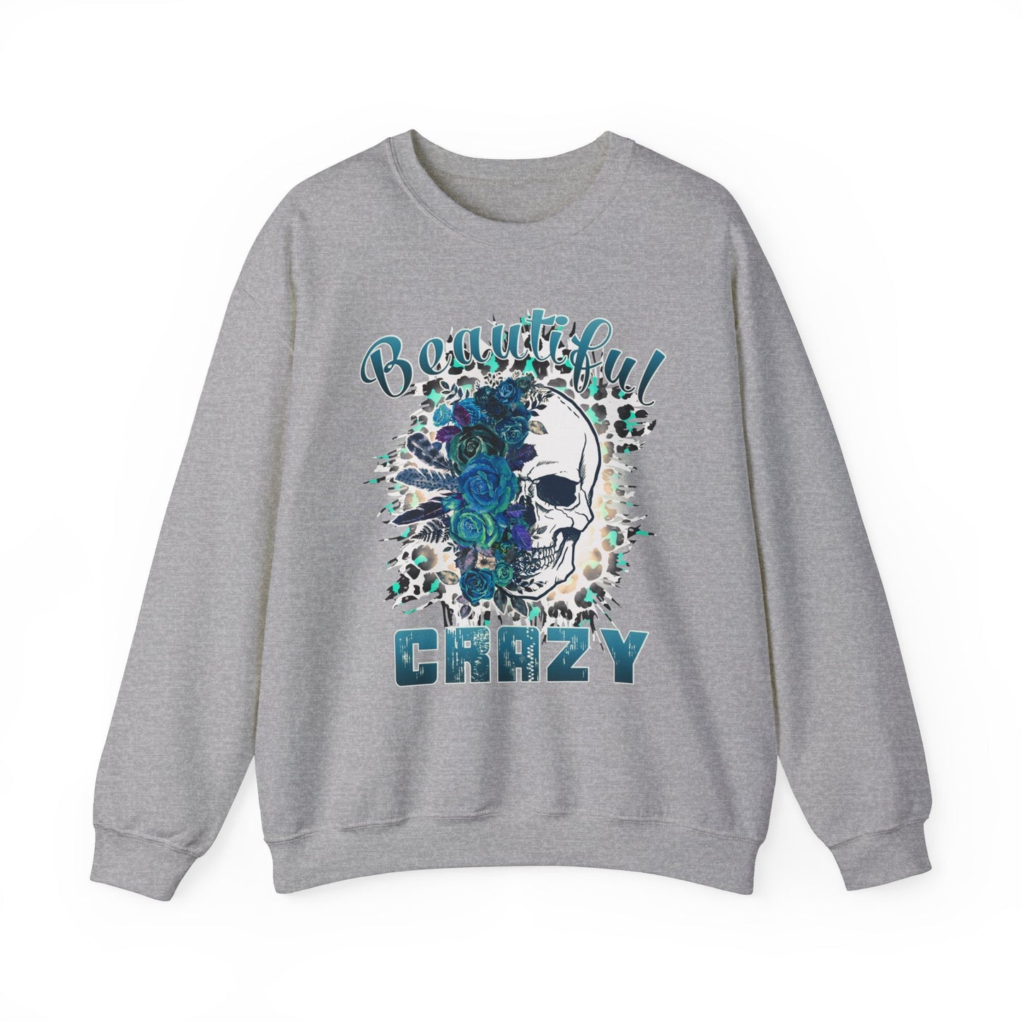 Beautiful Crazy Crewneck Sweatshirt | Turquoise Floral Skull Sweatshirt | Skull Sweatshirt | Beautiful Crazy | Floral Skull