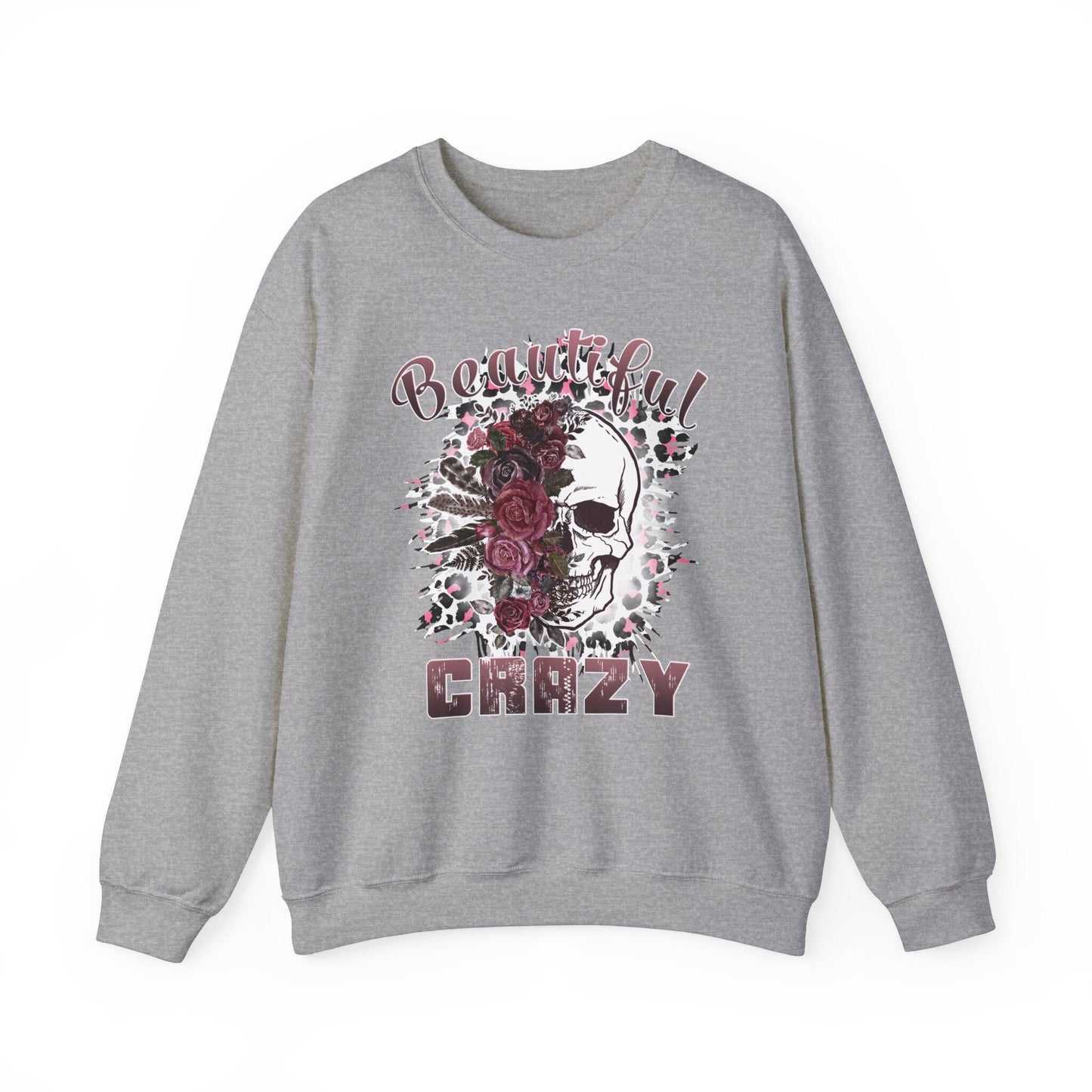 Beautiful Crazy Crewneck Sweatshirt | Burgundy Floral Skull Sweatshirt | Skull Sweatshirt | Beautiful Crazy | Floral Skull