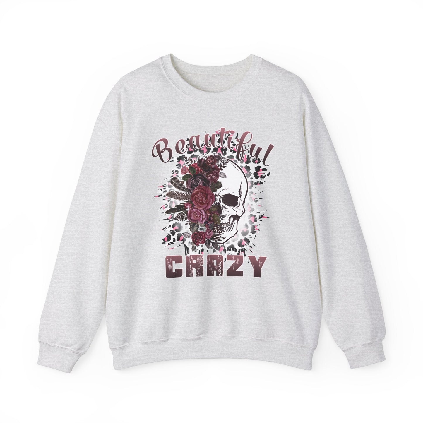 Beautiful Crazy Crewneck Sweatshirt | Burgundy Floral Skull Sweatshirt | Skull Sweatshirt | Beautiful Crazy | Floral Skull