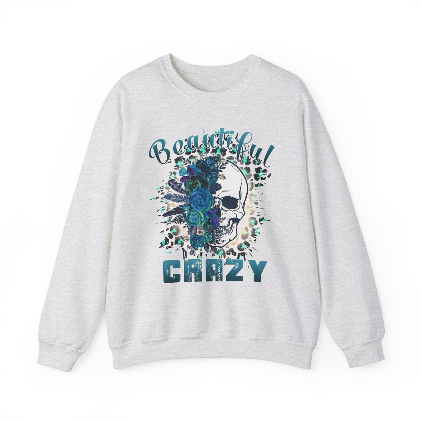 Beautiful Crazy Crewneck Sweatshirt | Turquoise Floral Skull Sweatshirt | Skull Sweatshirt | Beautiful Crazy | Floral Skull