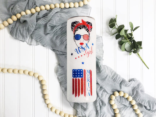 Ready To Ship*Patriotic Glitter Tumbler | USA Girl| Glitter Tumbler | Patriotic Tumbler | 4th of July Tumbler|Glitter Tumbler|Custom Tumbler