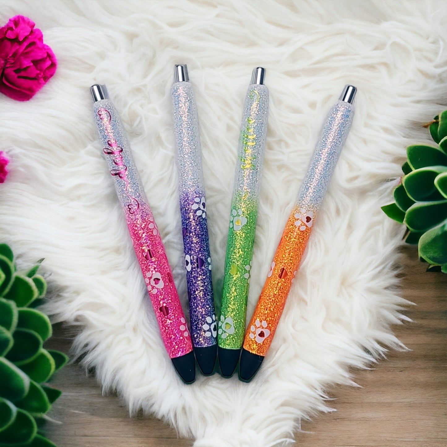 Glitter Pens | Personalized Paw Print Glitter Gel Pens with foil hearts | Inkjoy Gel Pen | Paw Print Pen | Refillable Pen | Personalized Pen