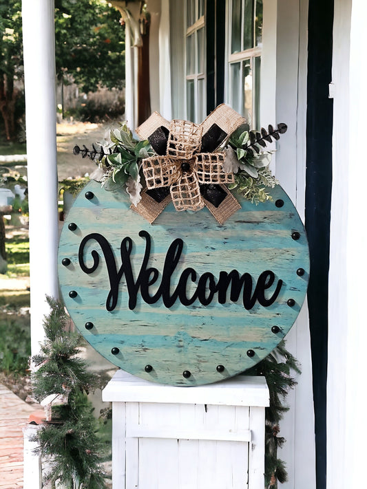 Wood Welcome Door Hanger | Distressed Welcome Door Sign | Porch Sign | Front Door Sign | Wedding Gift | Engagement Gift |