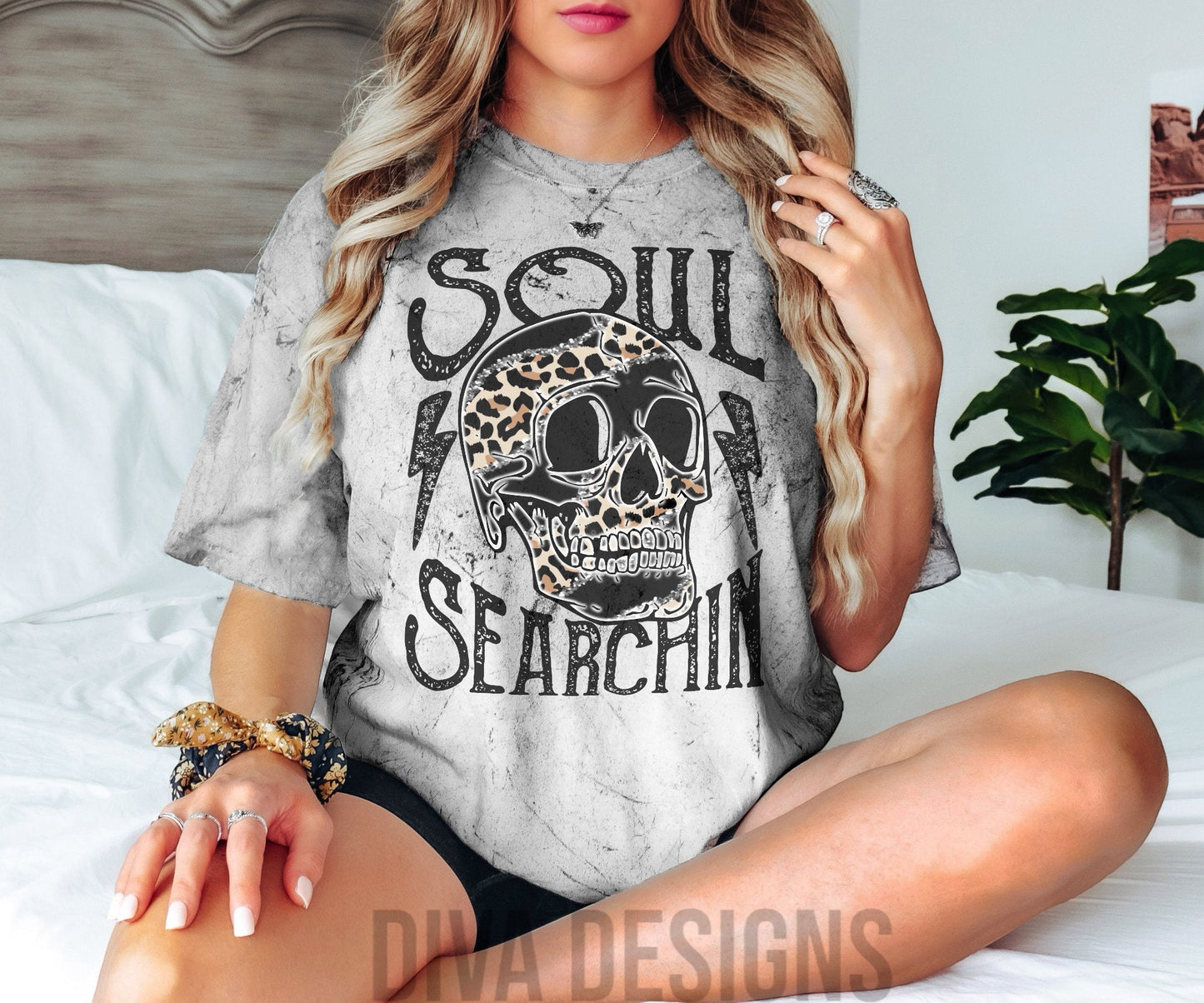 Soul Searchin T Shirt | Soul Searchin Leopard Tee | Graphic T Shirt | Skull Leopard Shirt | Unisex Color Blast T-Shirt