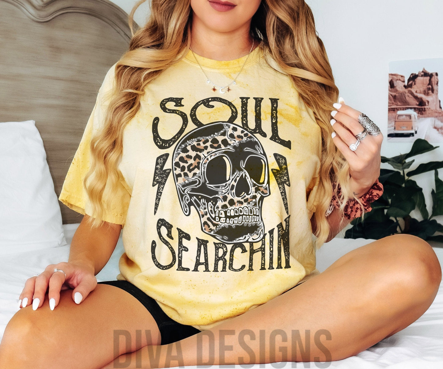 Soul Searchin T Shirt | Soul Searchin Leopard Tee | Graphic T Shirt | Skull Leopard Shirt | Unisex Color Blast T-Shirt