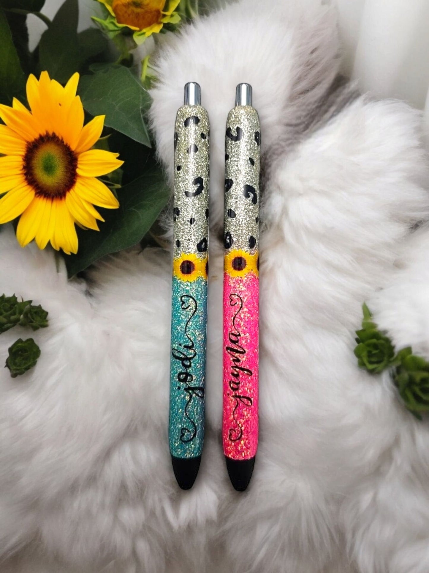 Glitter Pens | Sunflower Leopard Print Pen | Glitter Gel Pens | Inkjoy Gel Pen |Refillable Pens | Personalized Pens | Customized Pens